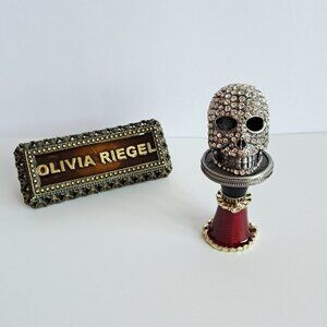 NEW Olivia Riegel Skull with Crystals Bottle Stopper & Red Holder Stand